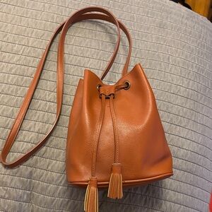 Elegant Tan faux Leather Bucket Bag